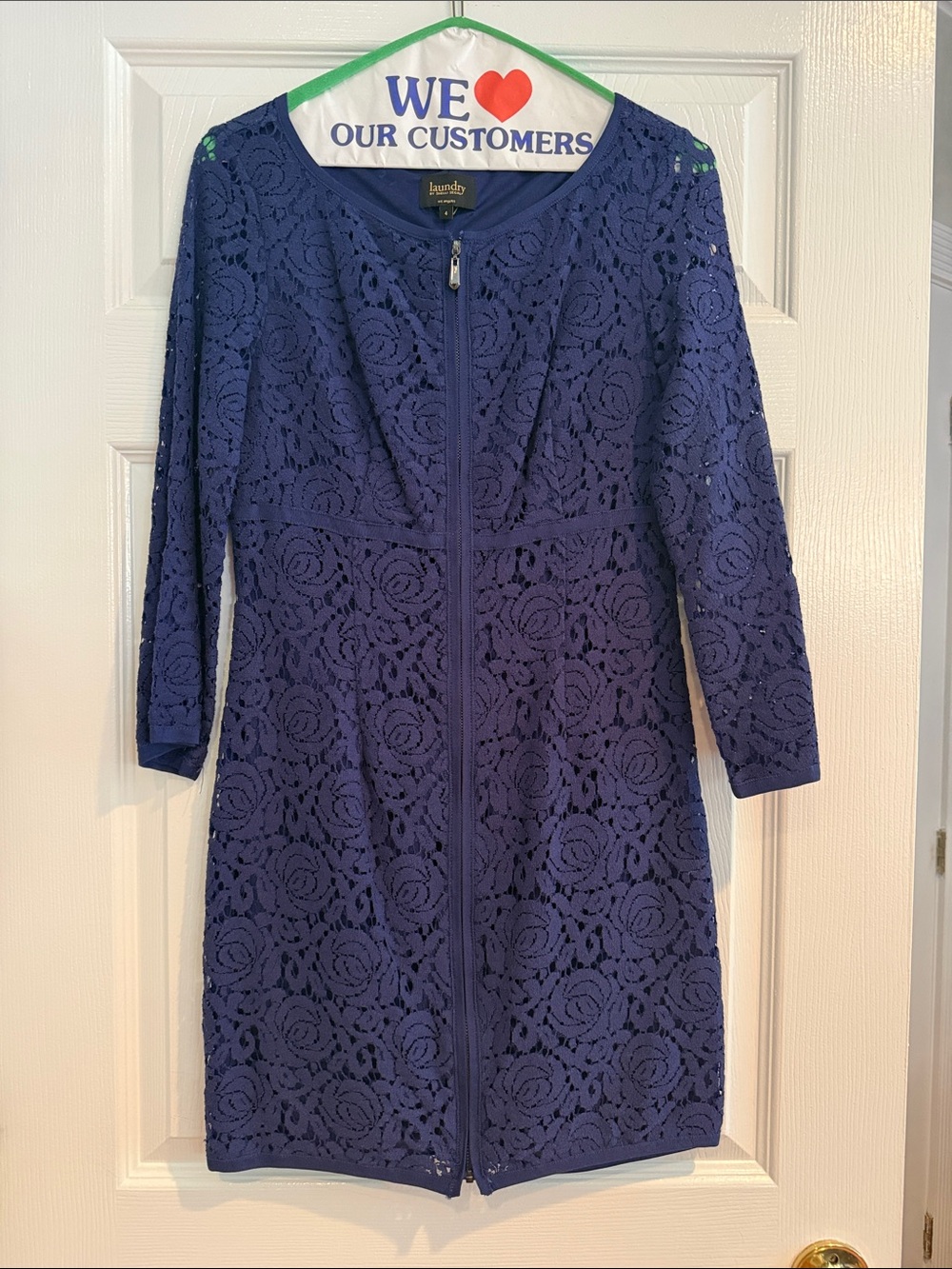 Laundry by Shelli Segal Royal Blue Lace Zip-Front Long Sleeve Dress